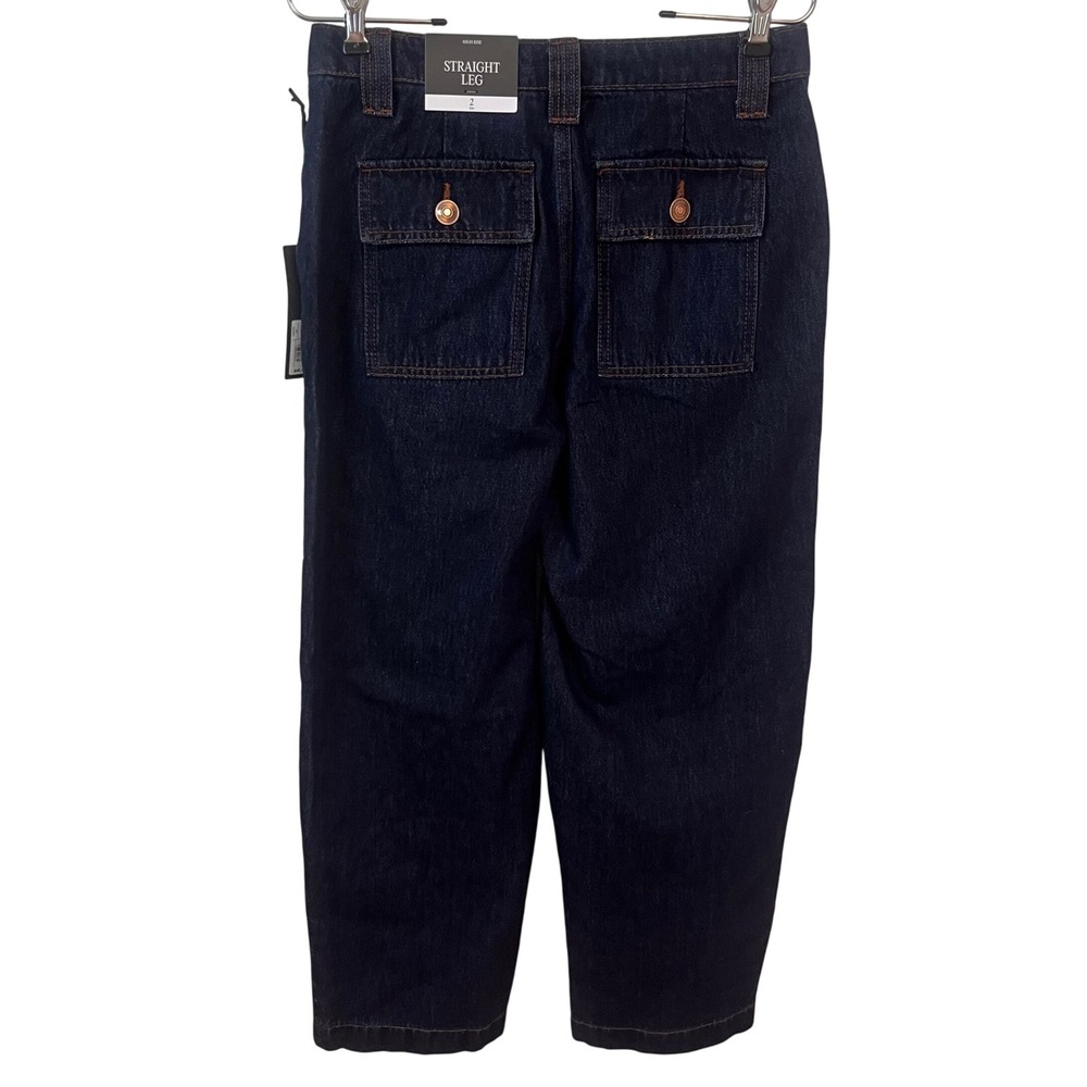NWT Future Collective Straight Leg Cropped Carpenter Jeans Size 2 Dark Wash - Picture 4 of 6